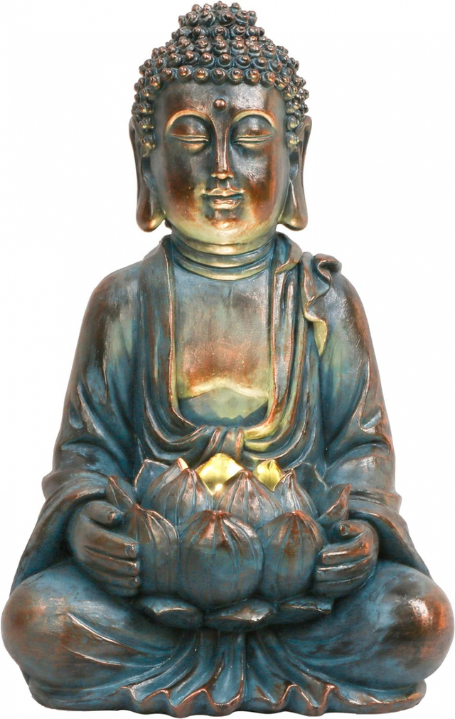 32 cm großer Garten-Buddha mit Solarlicht, sitzende Buddha-Statue aus Kunstharz, wetterfeste, frostbeständige Feng-Shui-Zen-Figur