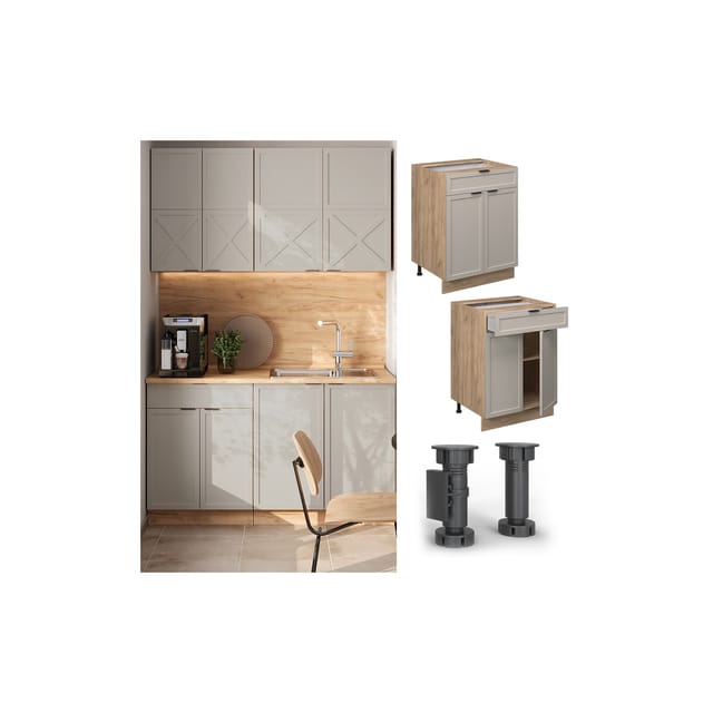 Vicco - Schubunterschrank Fame-Line, GrauBeige, 60 cm mit Schublade, ap Eiche
