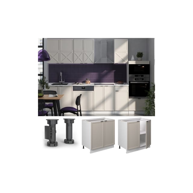Vicco - Spülenunterschrank Fame-Line, GrauBeige, 80 cm mit Regal, ap Eiche