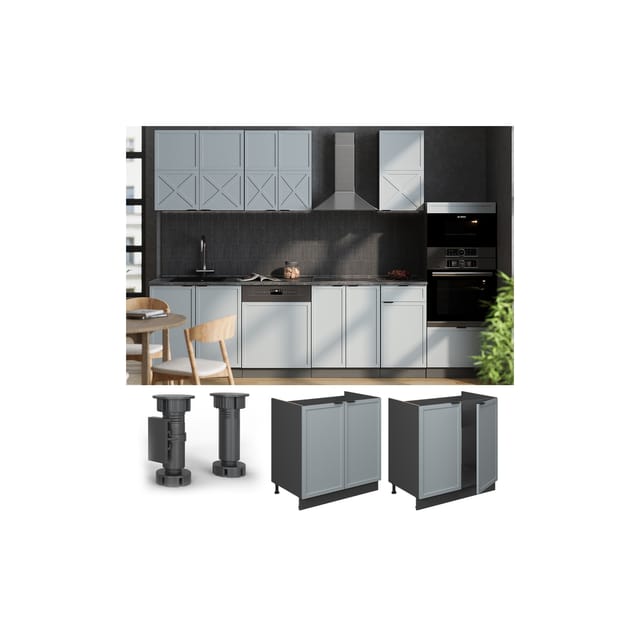 Vicco - Küchenschränke Fame-Line, Hellblau-grau, 80 cm , ap Eiche