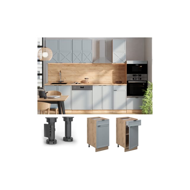 Vicco - Küchenunterschrank Fame-Line, Hellblau-grau, 40 cm ohne Arbeitsplatte