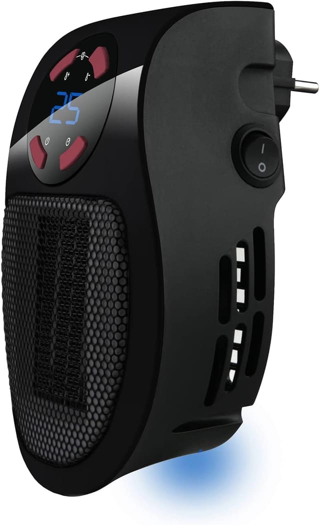 Jusch - Mini-Keramik-Elektroheizer 1500W, Leicht und kompakt, Regelbarer Thermostat, 2 Leistungsstufen, Ventilatorfunktion, Weiß