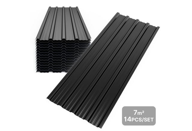 14er-Set Metall Trapezblech, Verzinkte Wellblechplatten für Dach & Wand, 7m², 110x46cm, Schwarz, Mondeer