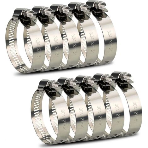 Lan 10 Stück Schlauchschellen Aus Edelstahl 304, Metallschellen, Verstellbarer Durchmesser Von 27 Bis 51 Mm, Schlauchschellen Zur Rohrbefestigung