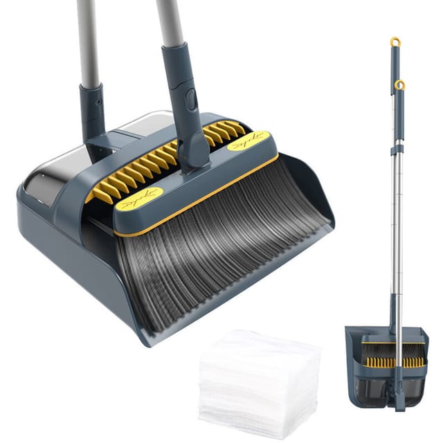 Besen Und Kehrschaufel Set Mit Langem Stiel,180 Grad Drehbar Kehrmaschine Und Kehrschaufel Combo, Broom And Dustpan Set Enthält 30 Stück Elektrostatisches Staubpapier Für Haus, Büro, Küche