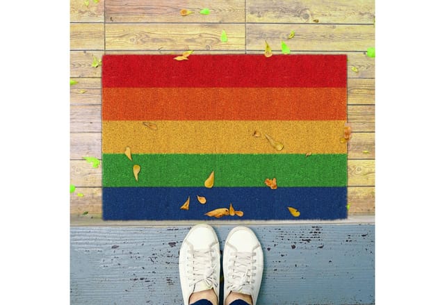 Relaxdays Fußmatte Kokos, Regenbogen, 60x40 cm, rutschfest, wetterfest, Fußabstreifer innen & außen, Türvorleger, bunt