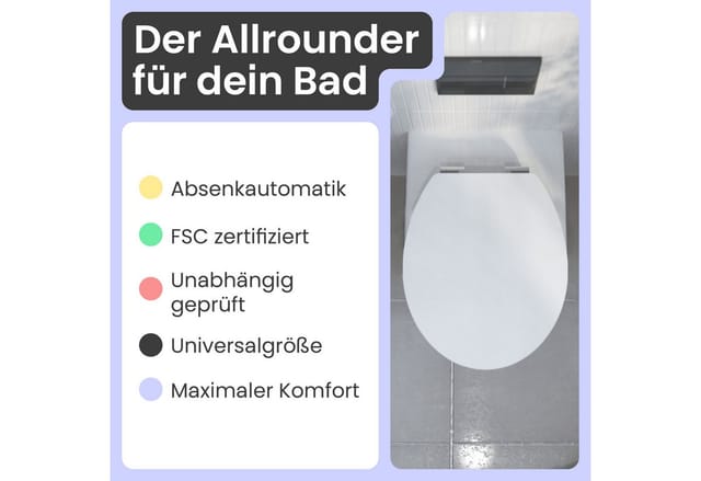 INSTMAIER WC-Sitz aus MDF Holz mit Absenkautomatik Toilettendeckel Uni Klodeckel Einfarbig FSC zertifiziert 5035014