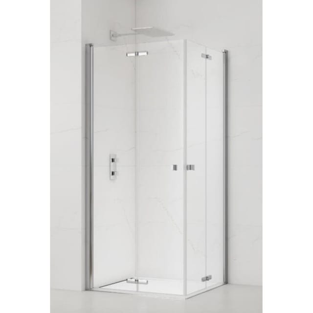 Sat sk Eckduschtür faltbar Acces 90x90cm Antikalk mit Profilen glänzend verchromt (SATSK9090) - Swiss Aqua Technologies