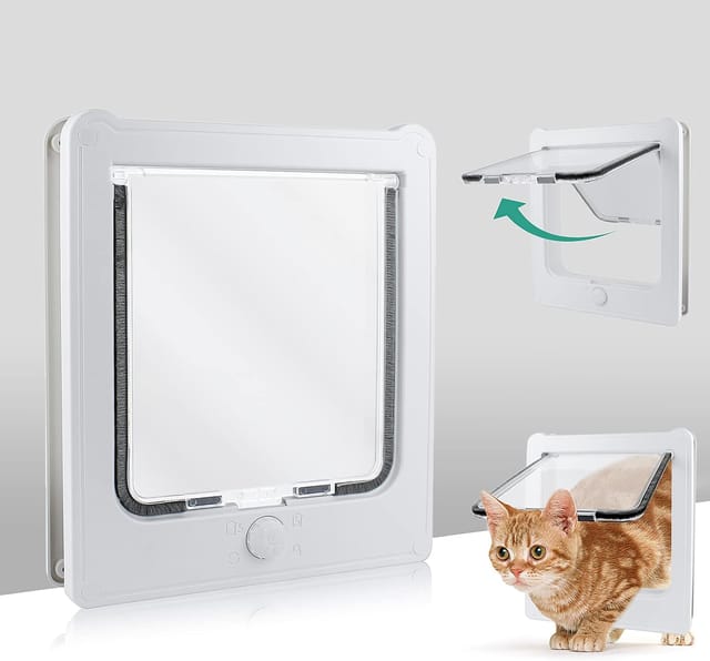 Katzenklappe, einfach zu installieren, 4 manuelle Verriegelungsoptionen, gute Abdichtung und solide Katzenklappe, Innentür, Katzenklappe für kleine