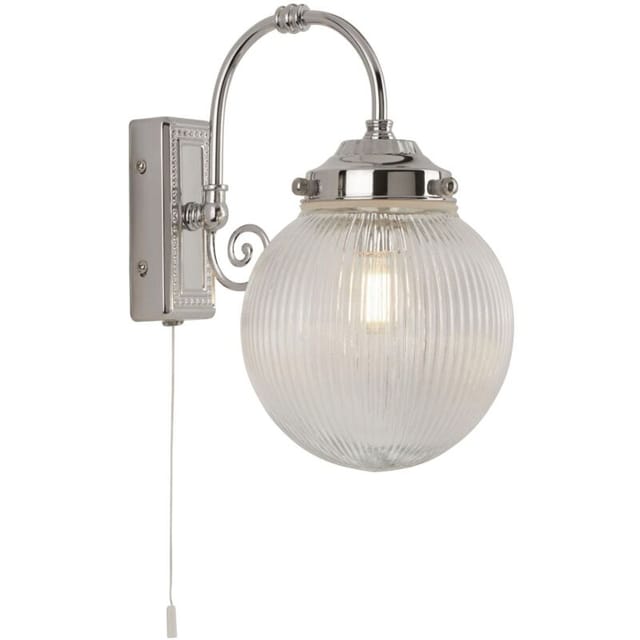 Licht-erlebnisse - Spiegelleuchte Metall Glas E14 IP44 27 cm hoch mit Schalter Chrom Weiß Kugel Schirm Jugendstil