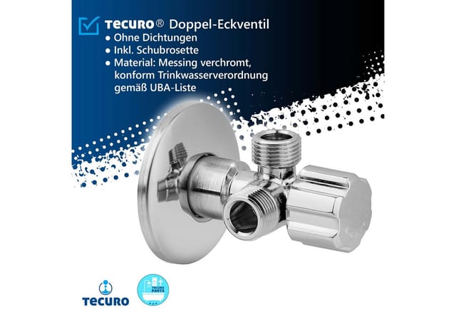 Tecuro - Doppeleckventil Eckventil 1/2 Zoll (dn 15), mit 3/8 Zoll Abgängen - chrom