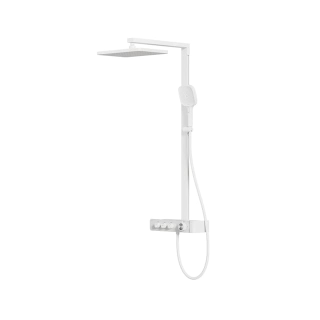 Emke Duschsystem mit Thermostat Weiß Matt Duscharmatur Komplettset 36x24 cm Regendusche 3 Strahlarten Handbrause