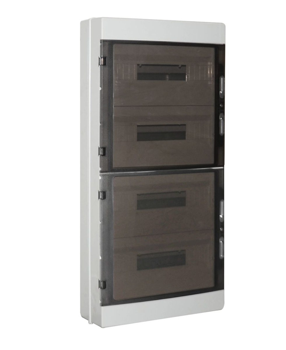 Ettroit 72-modul-wandbedienfeld, Wasserdicht, Ip65, Ral 7035 Grau, Mit Getönter Transparenter Tür - Db120972