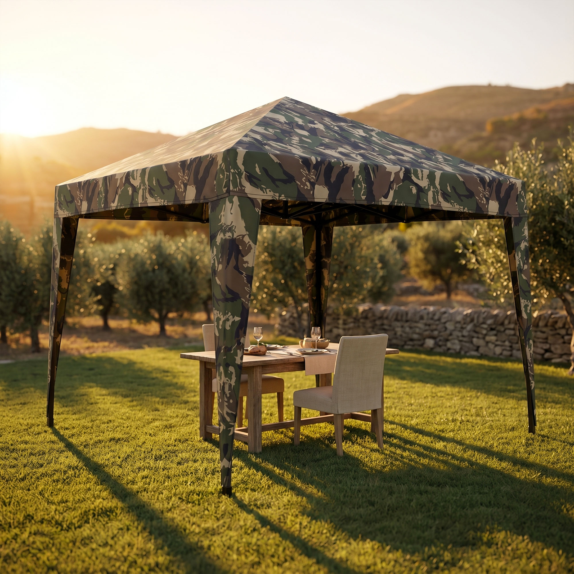 Faltpavillon 3x3 M Für Den Garten Mit Akkordeon-faltsystem Aus Stahl Camouflage