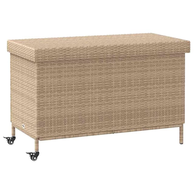 Gartentruhe mit Rollen Beige 110x55x73 cm Poly Rattan - Vidaxl