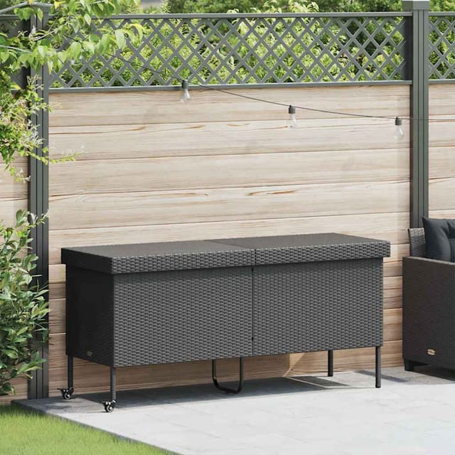 Gartentruhe mit Rollen Schwarz 160x55x75 cm Poly Rattan - Vidaxl