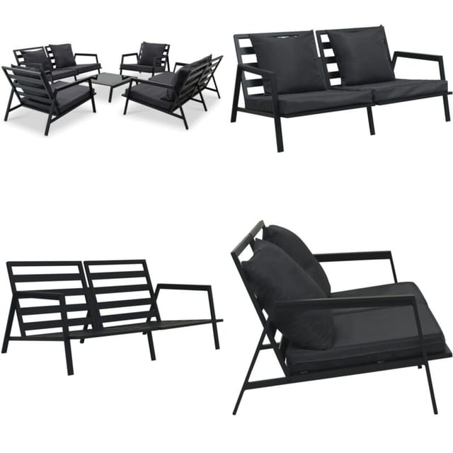 5-tlg. Garten-lounge-set Mit Auflagen Aluminium Dunkelgrau - Alu-gartenmöbel - Gartenloungeseset - Outdoor Möbel - Garten Sofa - Rattan Gartenmöbel