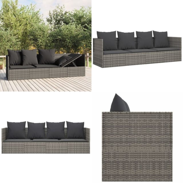 Outdoor-loungebett Mit Kissen Grau Poly Rattan - Outdooreinrichtung - Lounge Möbel - Gartenlounge - Sonnenbett - Relaxsessel - Home & Living