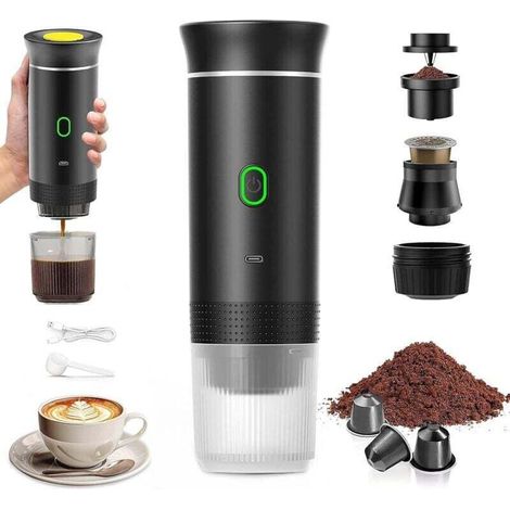 Alovez – Cafetière Portable 3 En 1 – Compatible Capsules Et Café Moulu – Chauffage Rapide 12v – Extraction Intelligente – Pour Camping Et Bureau