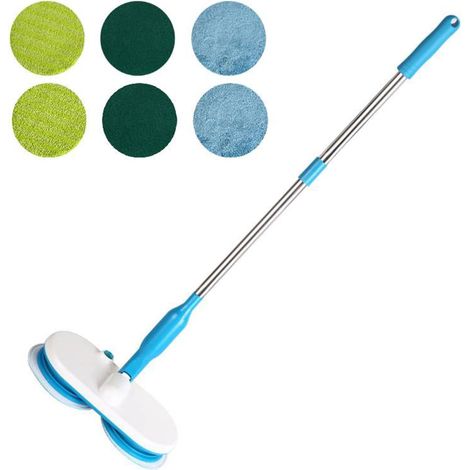 Balai Électrique Sans Fil, 150 Tr/min Nettoyeur Sol Pour Surfaces Dures Rechargeable Avec 6 Tampons Rechange Réutilisables, Balai Pour Planchers Bois Franc, Balai À Franges