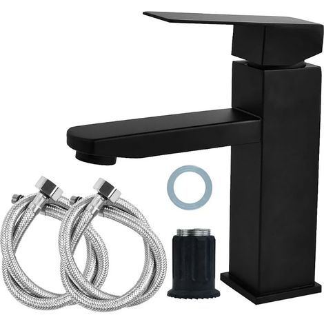 – Waschtischarmatur Aus Edelstahl 304 – Quadratischer Griff – Zwei Separate Warm- Und Kaltwasserregler – Einfache Installation – Abnehmbare Badarmatur