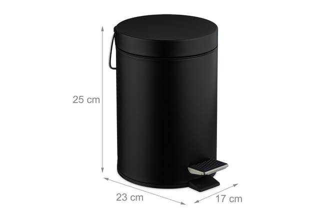 Relaxdays Kosmetikeimer, 3 Liter, entnehmbarer Inneneimer, Metall, Badezimmer & Gäste WC, Mülleimer mit Deckel, schwarz