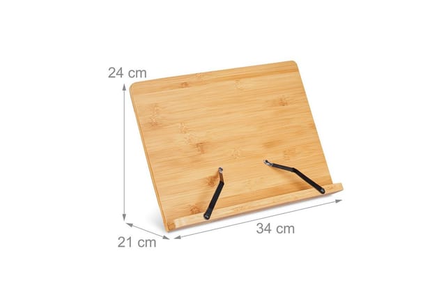 Relaxdays - Buchständer, Kochbuchhalter aus Bambus, verstellbar, 6 Stufen, klappbarer Leseständer, hbt 24x34x21 cm, natur