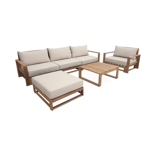 sweeek - Gartengarnitur aus Holz 5 Sitze - Mendoza Holzfarben / Beige