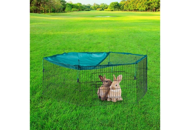 Freilaufgehege mit Netz-Abdeckung, Gehege für Hasen & Nager, Kleintiergehege mit Sonnenschutz, ø 110 cm, Grün - Relaxdays