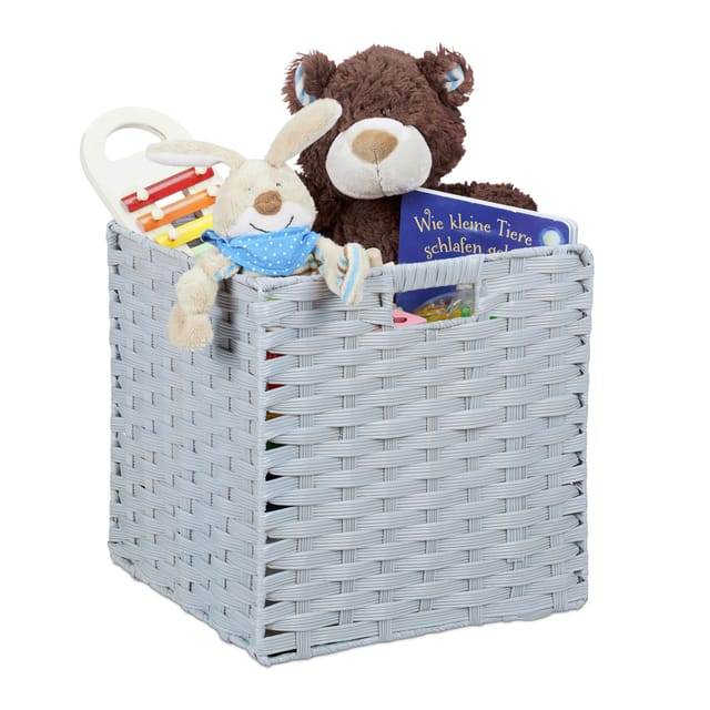Aufbewahrungskorb, quadratischer PP-Korb für Bad u. Kinderzimmer, Regalkorb geflochten, 31x32x30 cm, grau - Relaxdays