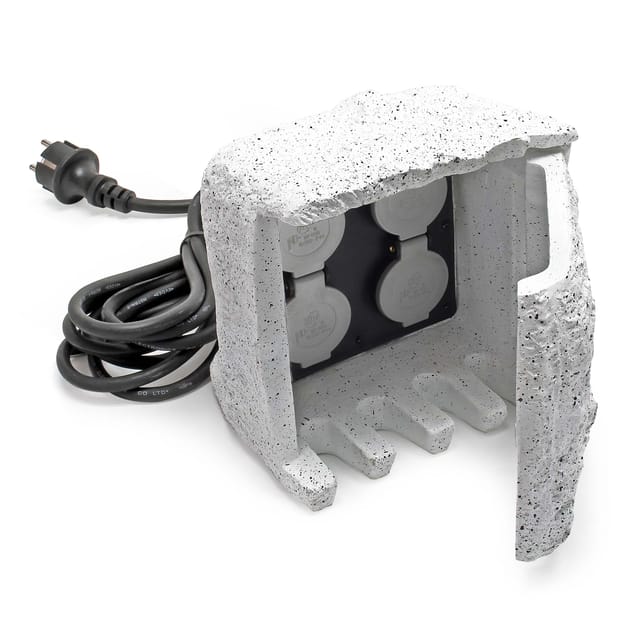 Wiltec 4-fach Gartensteckdose Außensteckdose Kunstharz IP44 Outdoor Steinoptik 5m Kabel