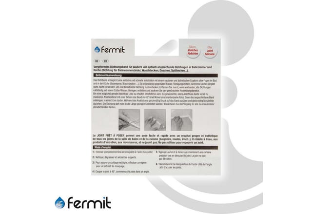 Fermit - Abdichtband Wanne Dusche Spüle, hochelastisch, wasserdicht, vorgeformt 15 mm x 3,35 m - 23041
