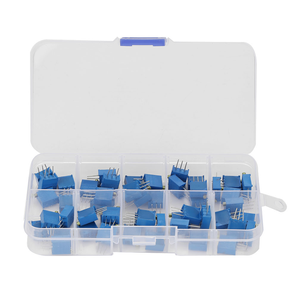 50 Stück Blaue Variable Widerstände (10 Werte) – Trimmerpotentiometer-sortiment – Elektronisches Bauteil – 3296 W