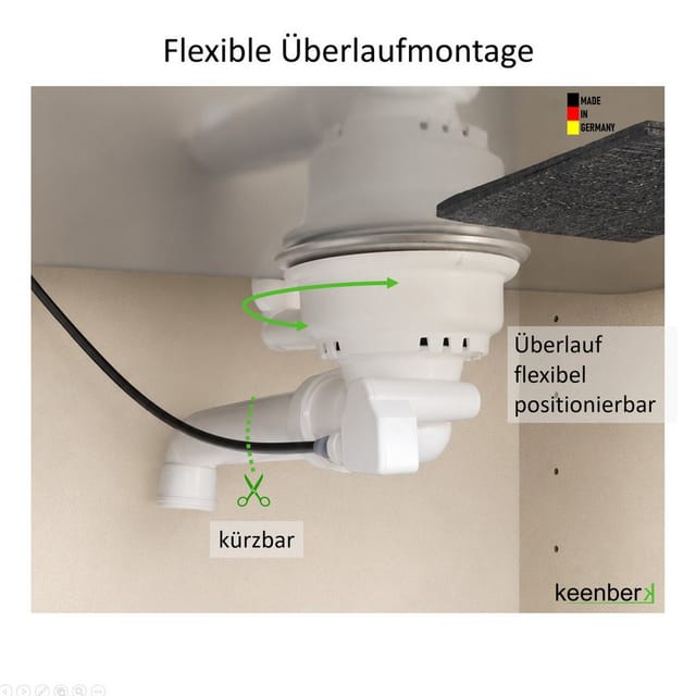 Keenberk - Spülenablauf Spülen-Siebkorbventil 3 1/2 Zoll - ø 114 mm mit Seil-Drehbetätigung