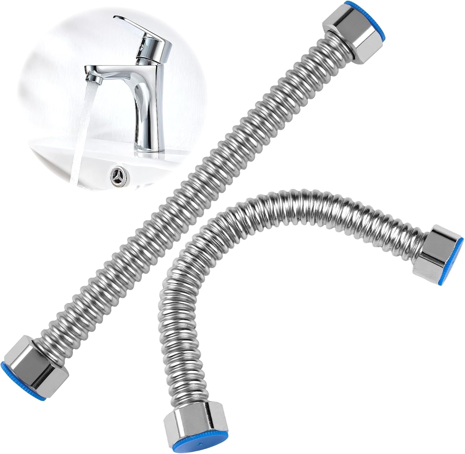(2 Stück) G3/4 Flexschläuche, Edelstahl-flexschlauch, Verstärkt, 20 Cm, Edelstahl-wasserhahnschlauch