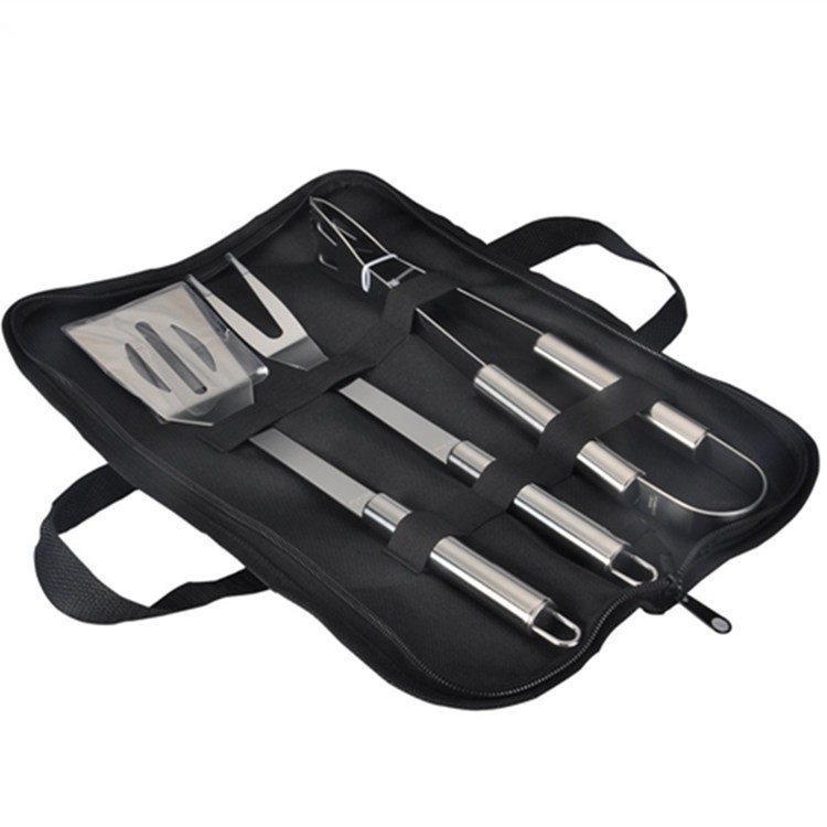 3-teiliges Grillbesteck-set Aus Edelstahl Mit Tragetasche, Bestehend Aus Pfannenwender, Zange Und Gabel, Grillzubehör, Küchenausstattung