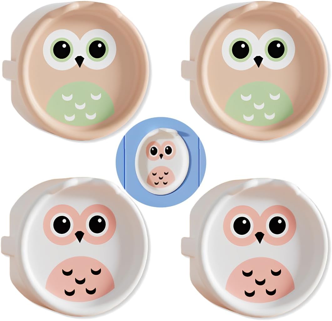 Set Mit 4 Baby-steckdosenschutzkappen, Silikon-eulen-steckdosenschutzkappe, Kinderschutz (weiß Und Aprikosenfarben).