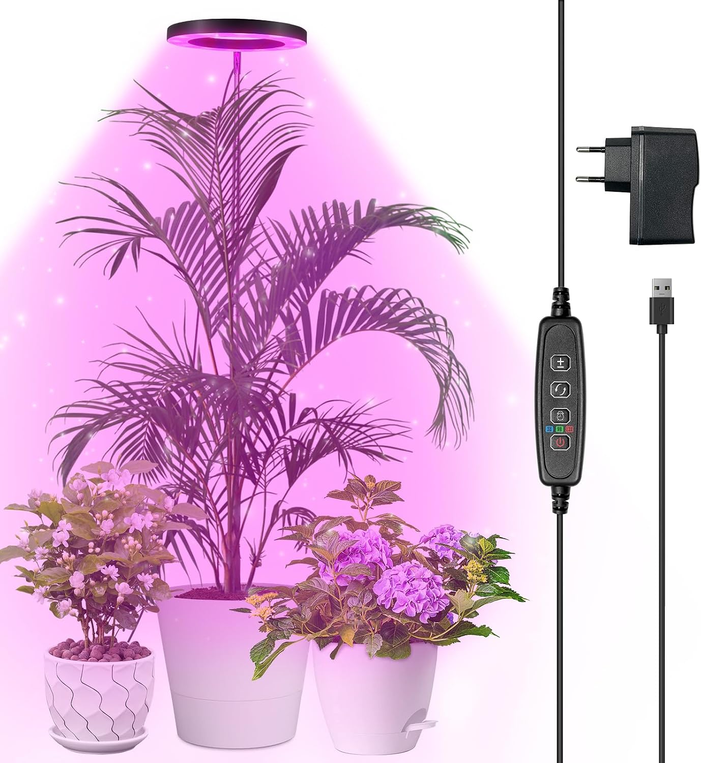Vollspektrum-led-pflanzenlampe Für Zimmerpflanzen, Höhenverstellbar Mit Led, 3/9/12-stunden-timer