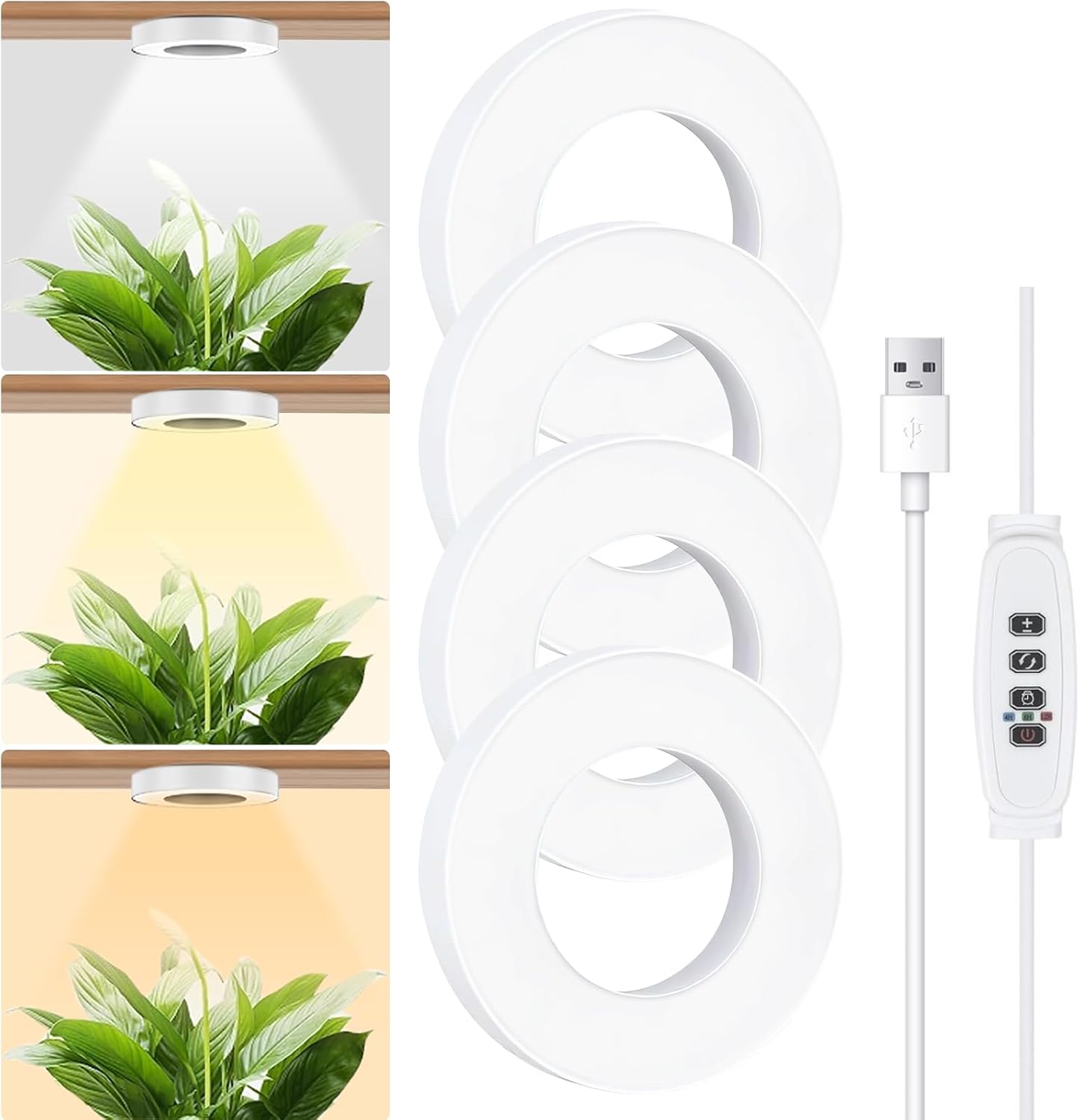Set Mit 4 Vollspektrum-led-pflanzenleuchten Mit Automatischem Timer, 3 Farben, Led-pflanzenleuchten Für Den Innenbereich