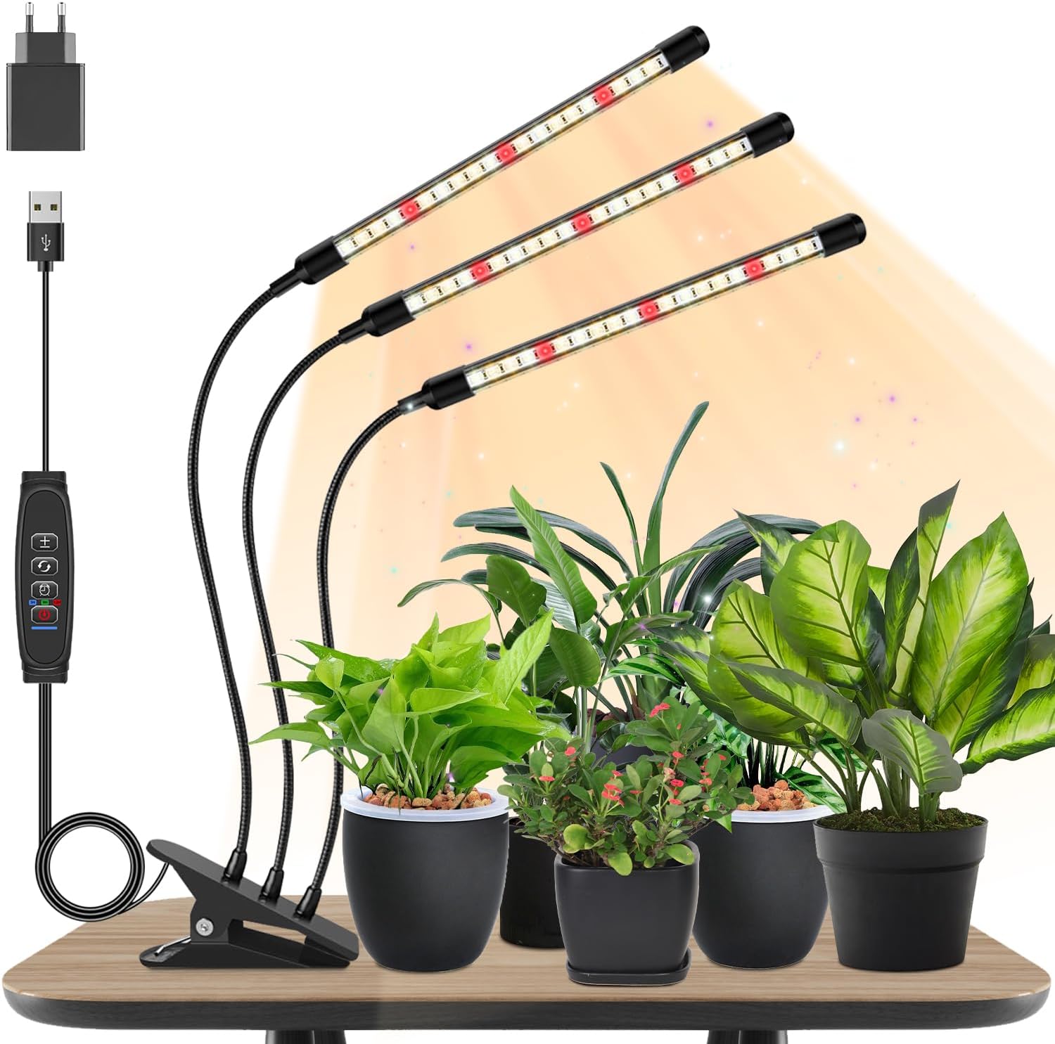 (3 Köpfe) Pflanzenlampe, Wachstumslampe, Automatik – Ein/aus 3/9/12 Stunden, Vollspektrum-led-pflanzenlampe Für Sämlinge Und Sukkulenten