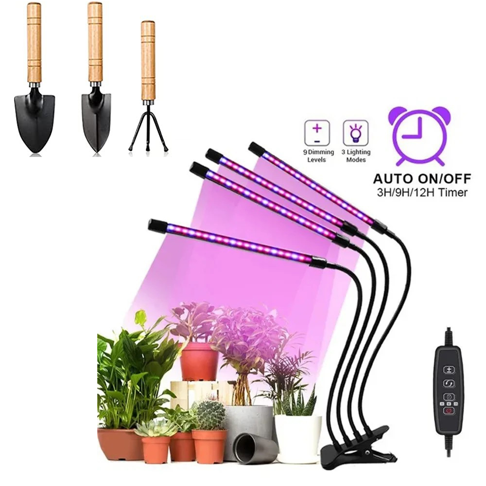 (4 Köpfe) Pflanzenlampe Mit Automatischer Zeitschaltuhr – 3 Std./9 Std./12 Std., 10 Helligkeitsstufen, Für Wachstum, Blüte Und Fruchtbildung