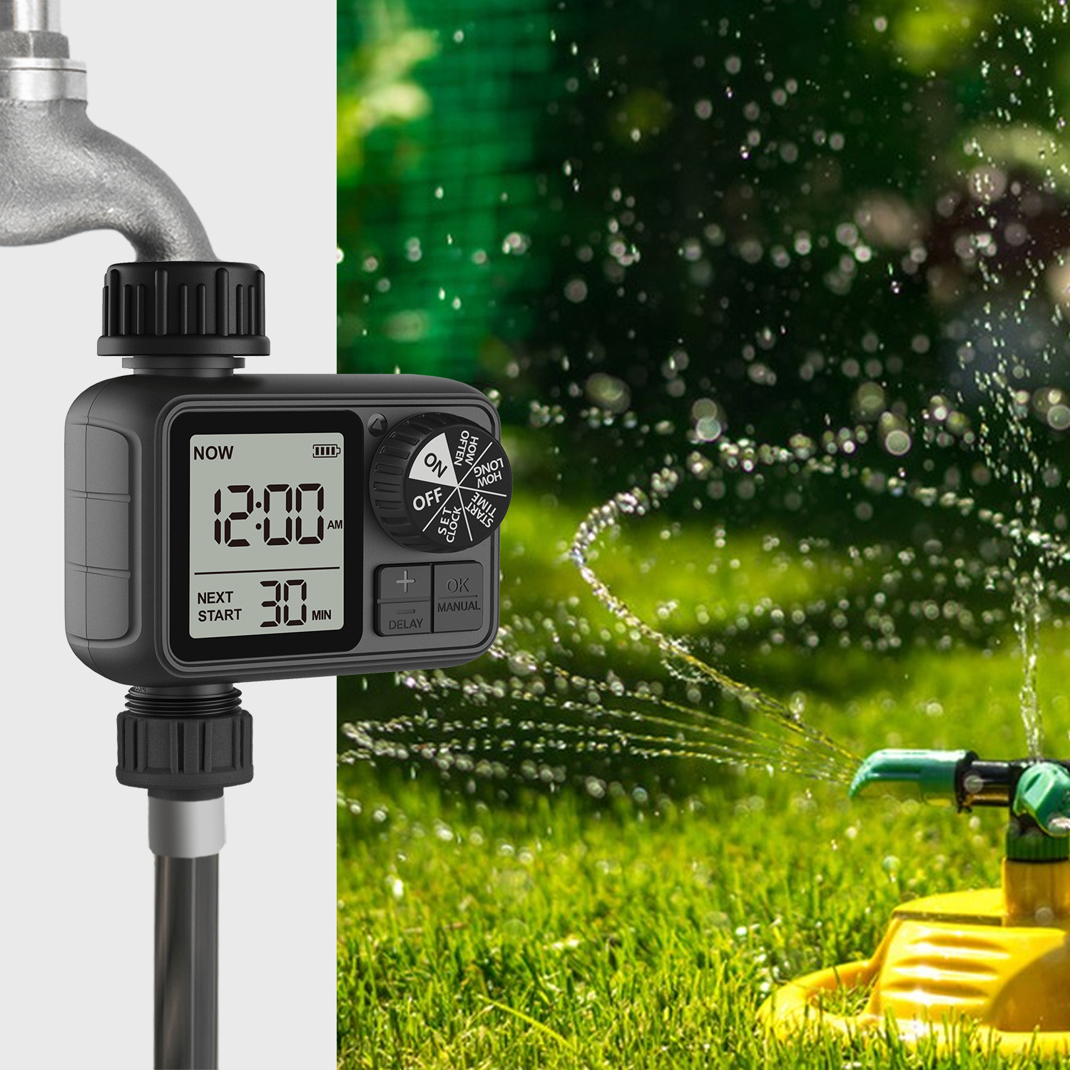 Bewässerungsuhr Mit Regenverzögerung/automatik- Und Manuellem Modus, Ipx5 Wasserdicht/großes Lcd-display, Bewässerungsuhr Für Garten Und Rasen (1 Auslass)