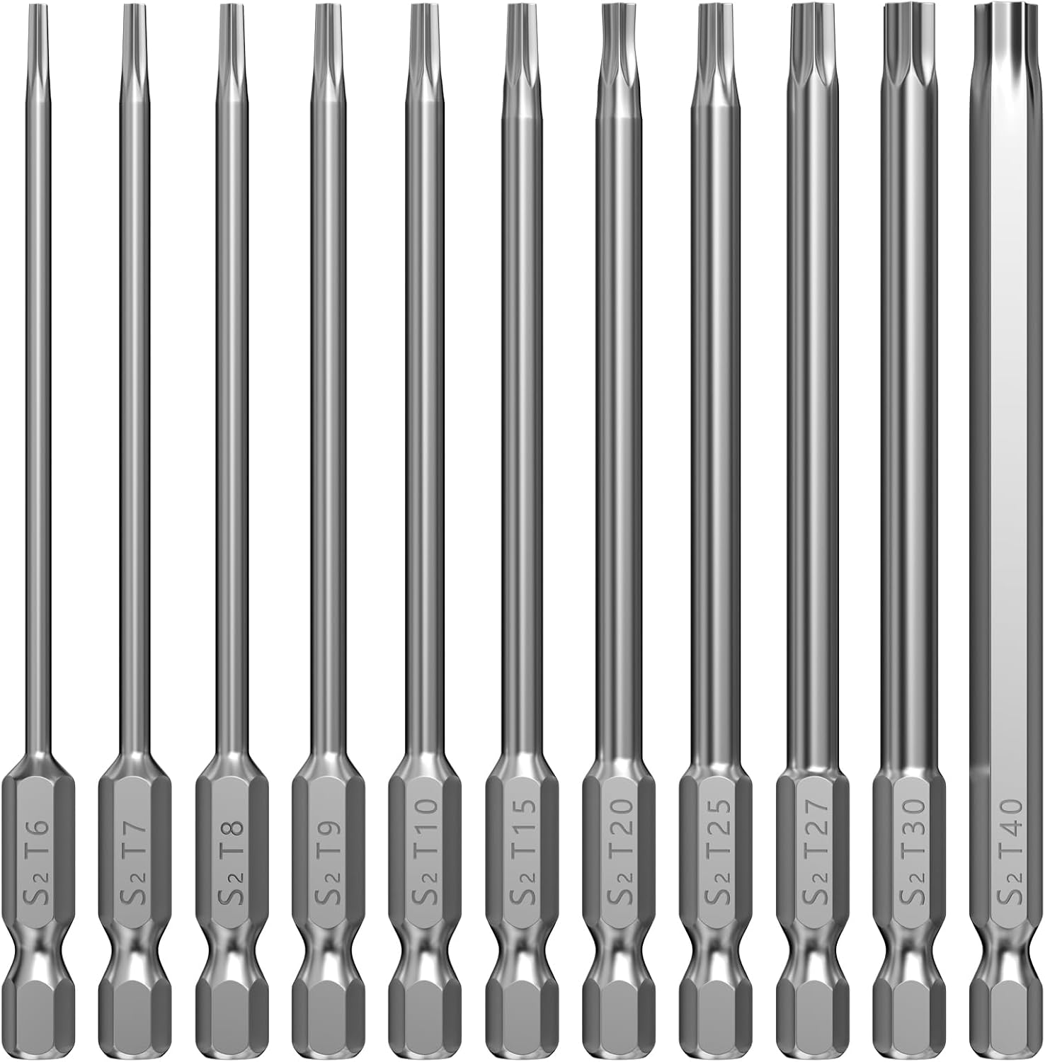 Set Mit 11 Langen Bits, 100 Mm, Extra Lang, Magnetisch, Sechskantschraubendreher-set, T6, T7, T8, T9, T10, T15, T20, T25, T27, T30, T40