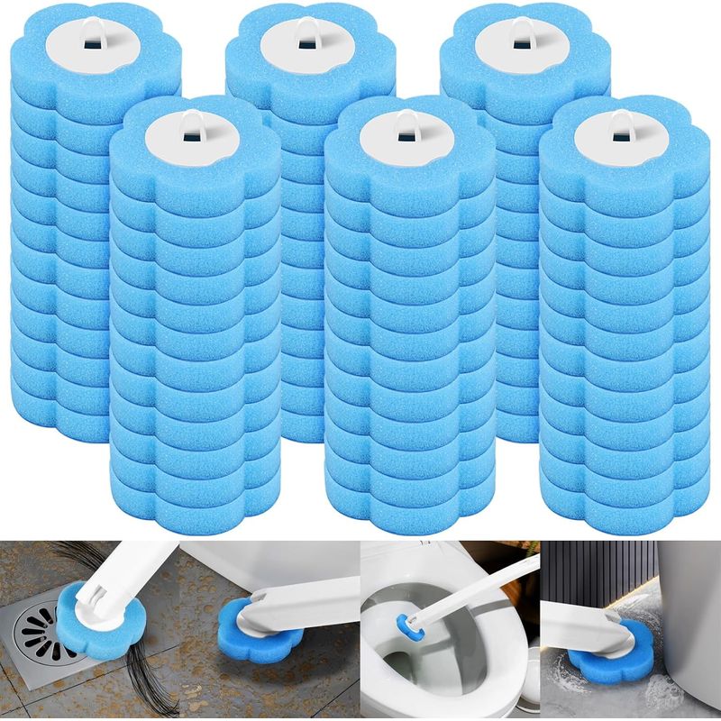 Packung Mit 72 Einweg-ersatzbürstenköpfen Für Toilettenbürsten, Blauem Schwamm, Mit Reinigungsmittel, Für Waschbecken, Badewanne Und Schwimmbad