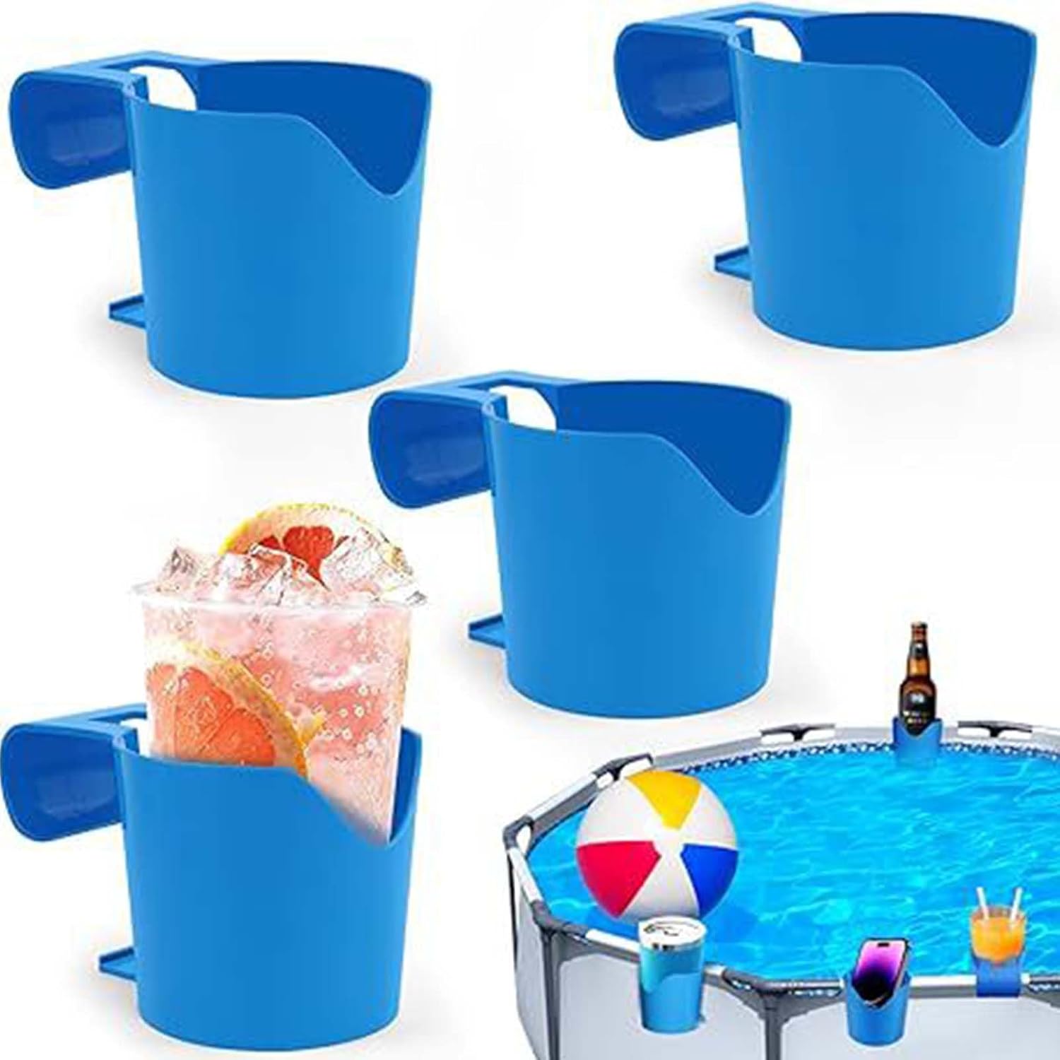 (4 Stück) Blaue Poolbecherhalter, Kunststoff-poolbecherhalter, Abnehmbare Becherhalter Für Getränke Und Gegenstände, Schlüssel, Bier