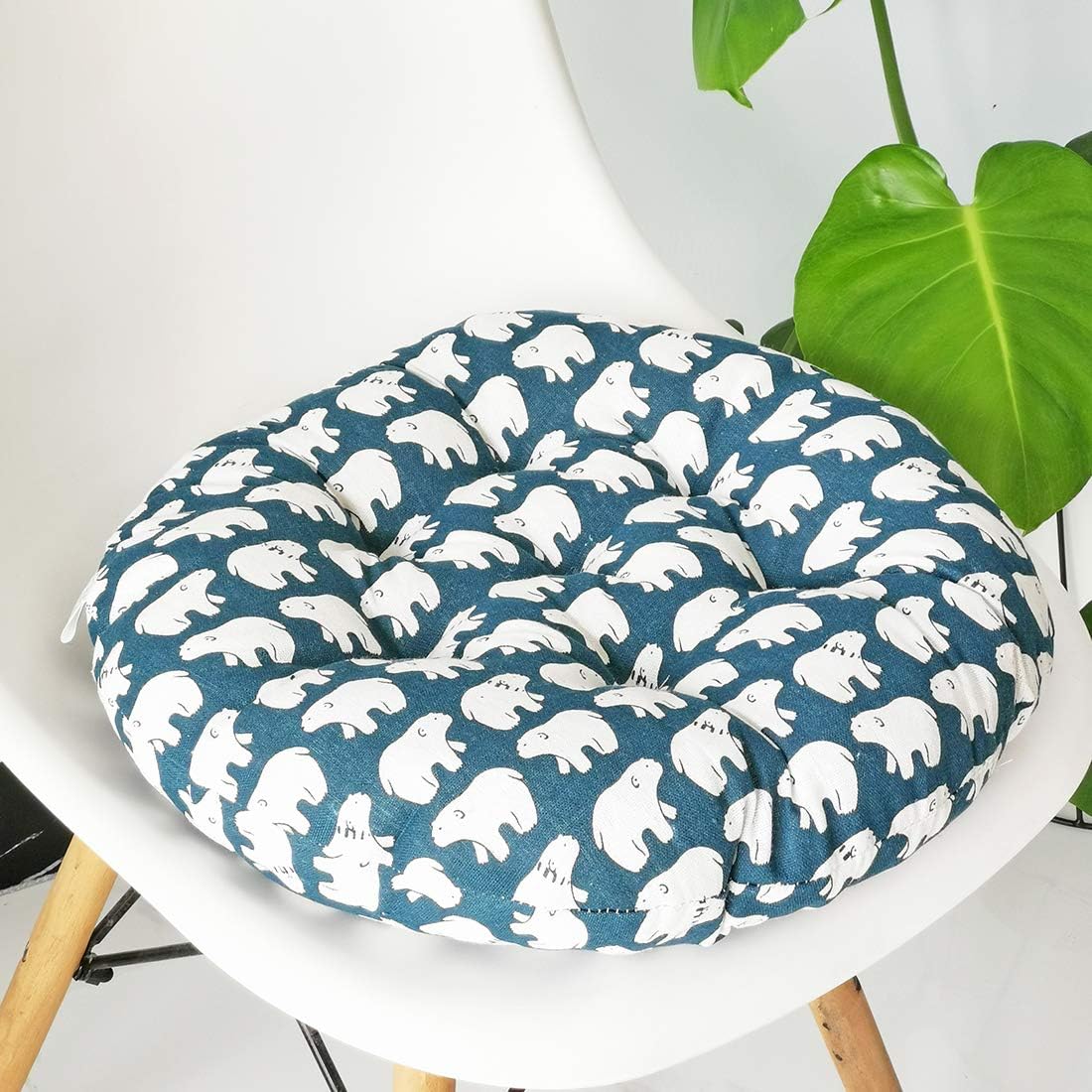 Weiches, Rundes Stuhlkissen Im Bohème-stil, Perfekt Für Garten, Terrasse, Zuhause, Küche, Büro, 40 Cm Durchmesser, Eisbärenmotiv.