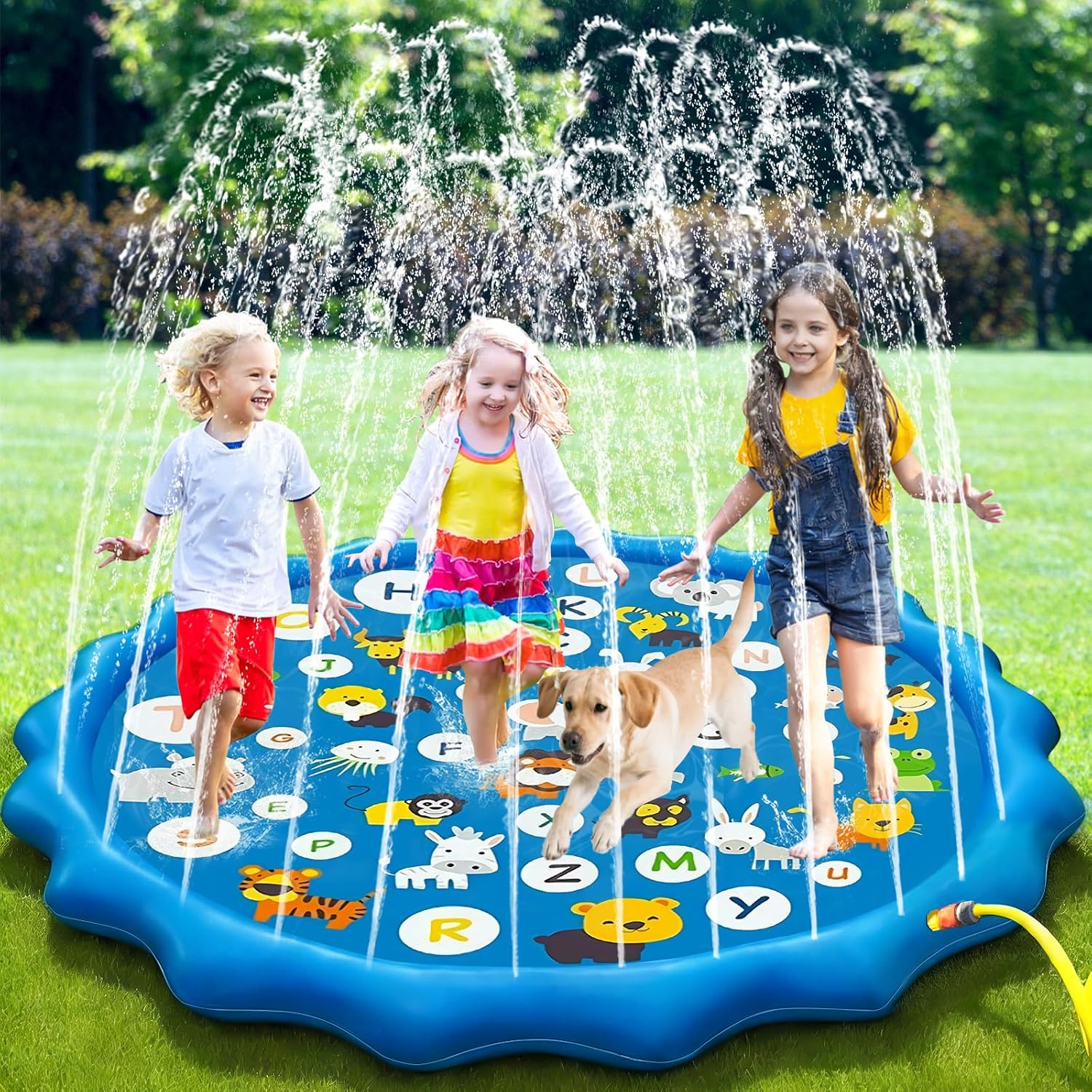 (170 Cm) Planschbecken Für 3-jährige Kinder, Wasserspielmatte Mit Alphabet Und Tieren, Wasserspielzeug Für Draußen Im Sommer