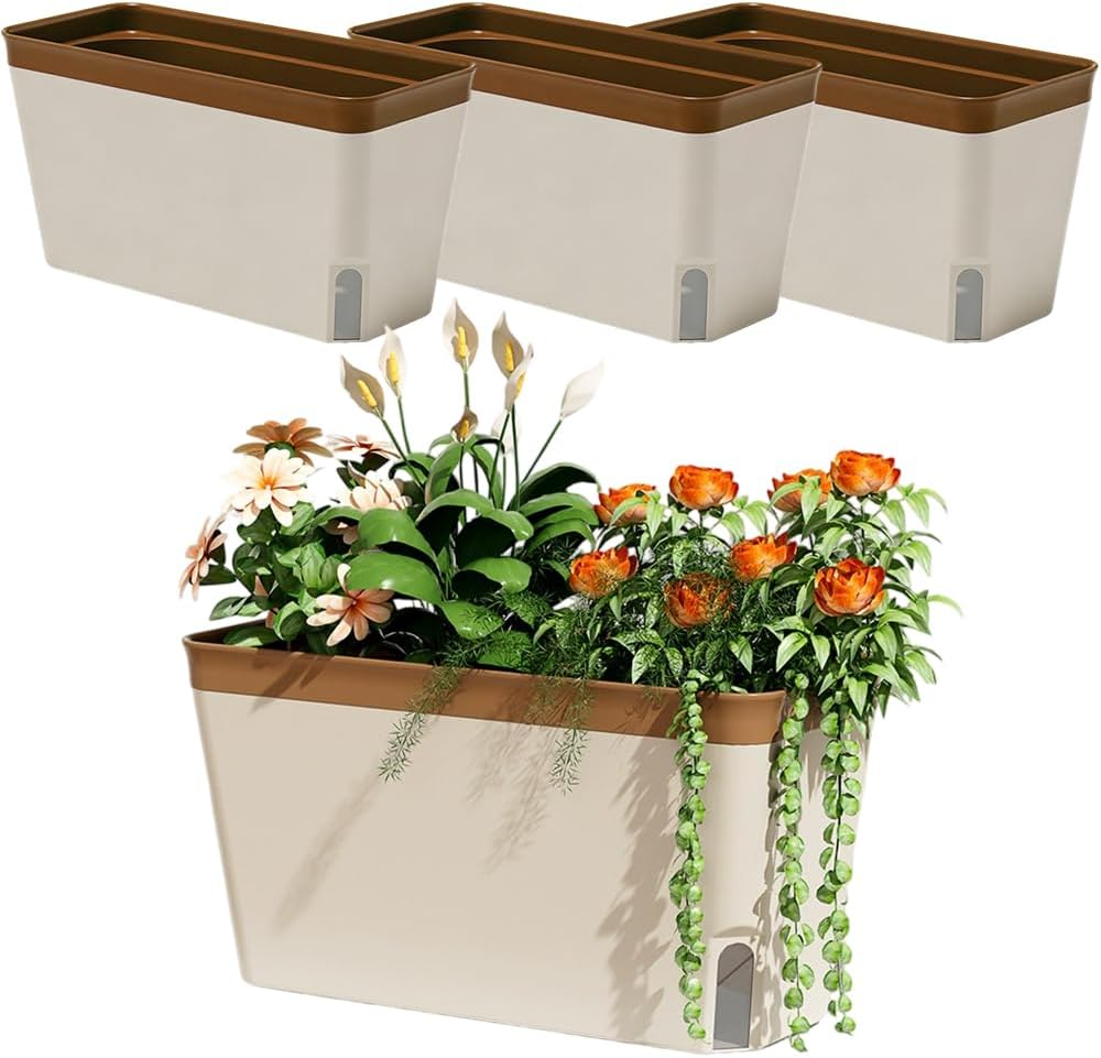 3er-set Selbstbewässernde Blumentöpfe Mit Sichtfenster Und Wasserstandsanzeige, 27 Cm, Rechteckig, Kunststoff, Kräutertopf, Für Den Balkon