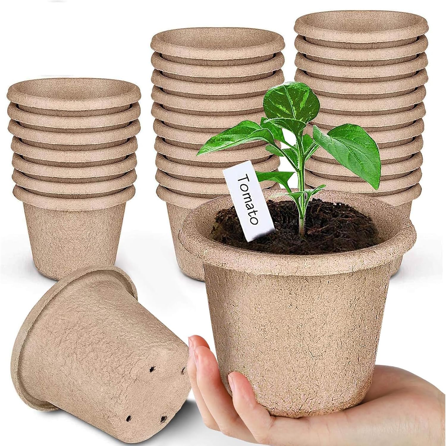 (30er-pack) 11 Cm Biologisch Abbaubare Anzuchttöpfe, Startertöpfe Für Den Garten, 20 Kunststoffstecker