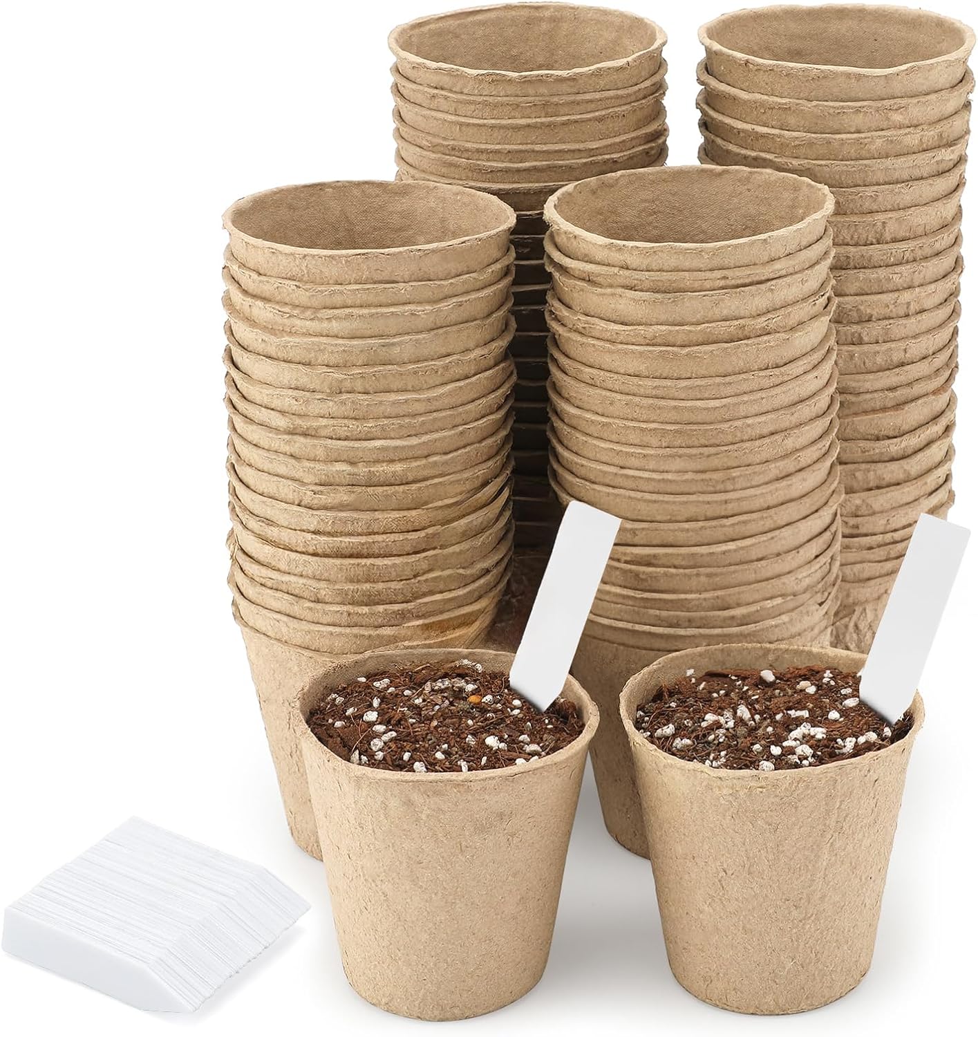 (100 Stück) 8 Cm Anzuchttöpfe, Kleine Pflanztöpfe, Umtopftöpfe, Mit 100 Pflanzenetiketten (5 X 1 Cm) – Für Garten Und Gemüsebeet